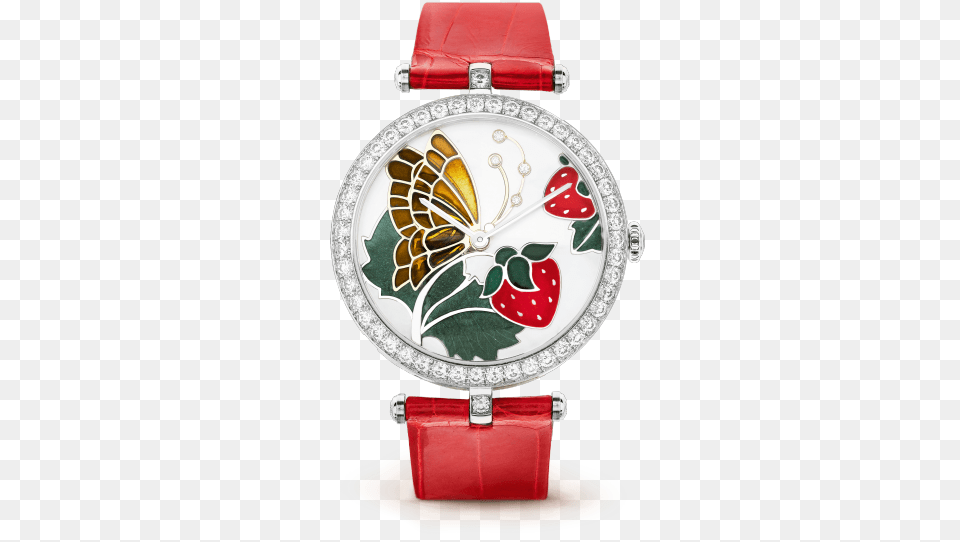 Lady Arpels Papillon Rouge Gourmand Watch Enamel Van Cleef Amp Arpels, Arm, Body Part, Person, Wristwatch Free Transparent Png