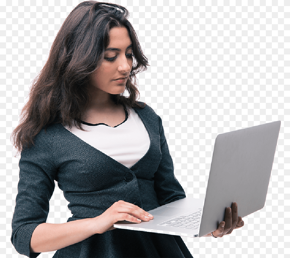 Lady Contacting E Gmat Support On Her Laptopltbr Indian Girl With Laptop, Adult, Person, Pc, Woman Free Png