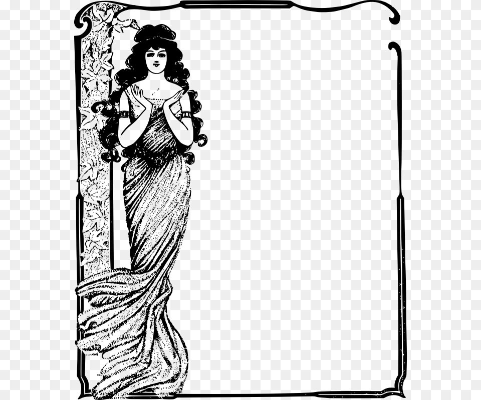 Lady Dress Frame Illustration, Gray Free Png