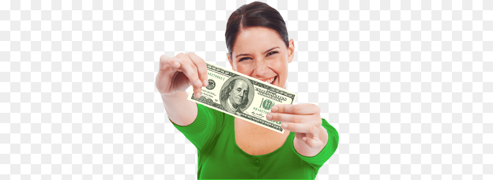 Lady Holding Cash In Hand Set Of 144 Jumbo Real Looking Fake Play Money One Hundred, Adult, Female, Person, Woman Free Transparent Png