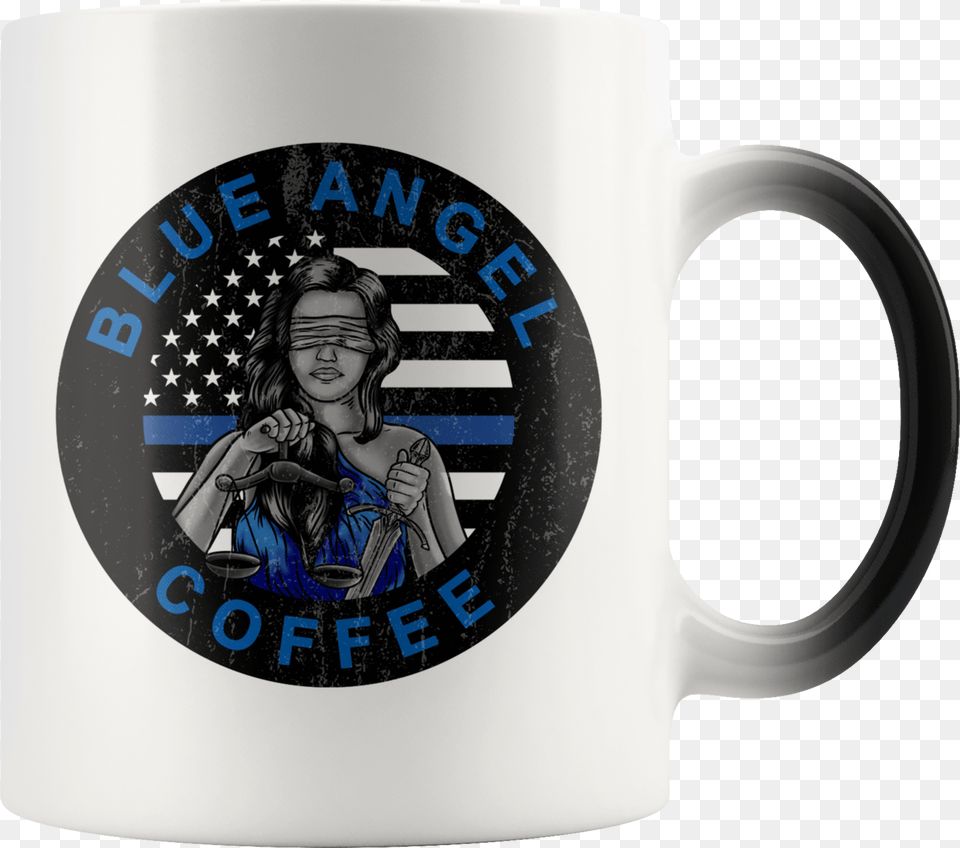 Lady Justice Thin Blue Line Magic Mug, Cup, Adult, Person, Female Png Image