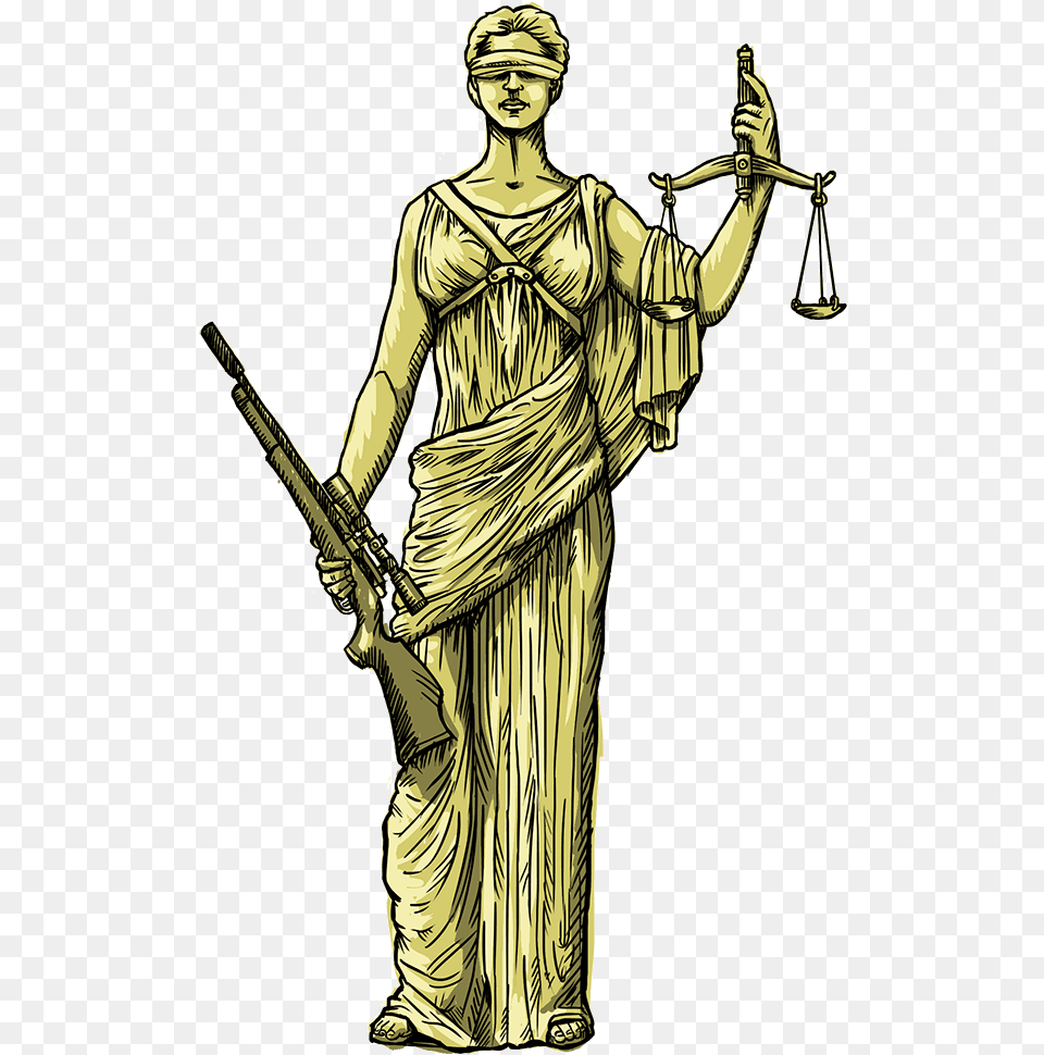 Lady Justice With Gun, Bronze, Adult, Female, Person Free Transparent Png