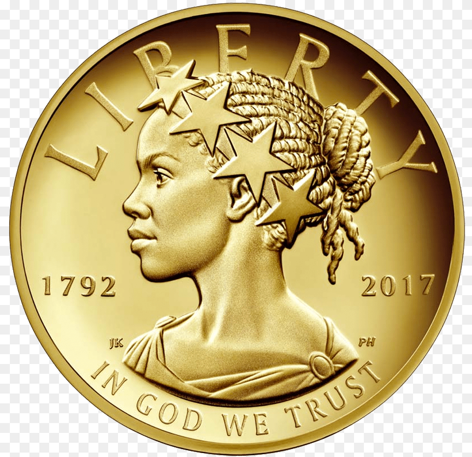 Lady Liberty 1oz Goldcoin 2017 Motif First Black Woman On A Coin, Adult, Female, Gold, Person Free Png Download