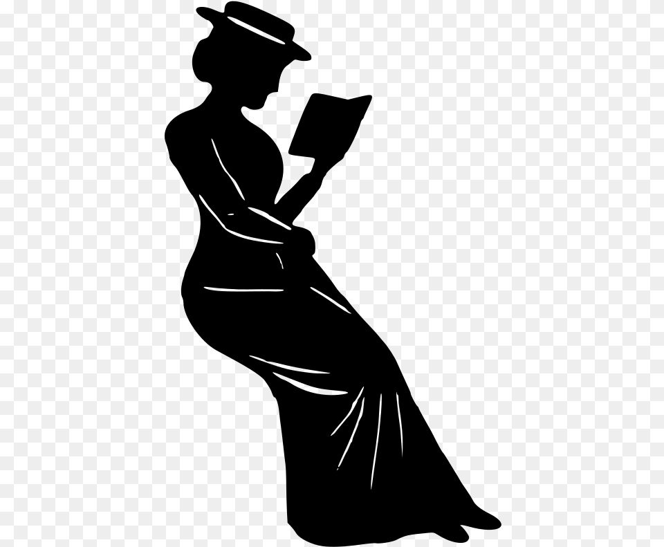 Lady Reading Woman Reading Book Silhouette, Gray Png