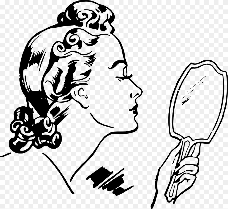 Lady With Hand Mirror Clipart, Person, Cutlery, Face, Head Free Png