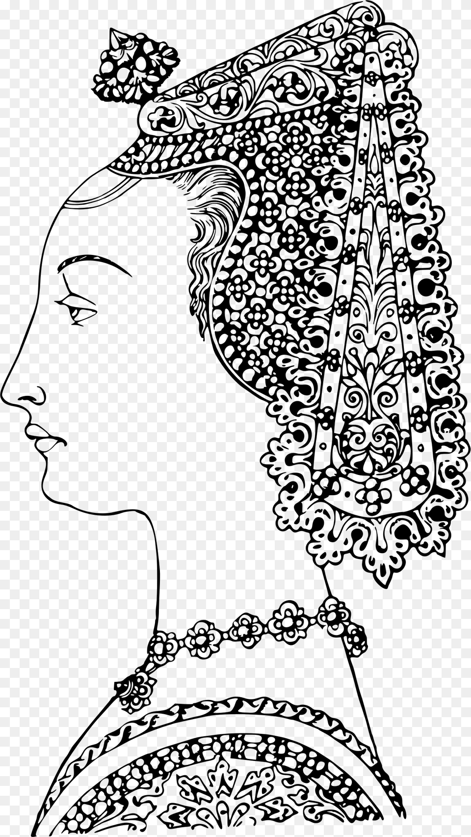 Lady With Ornate Headdress Clip Arts Illustration, Gray Free Png