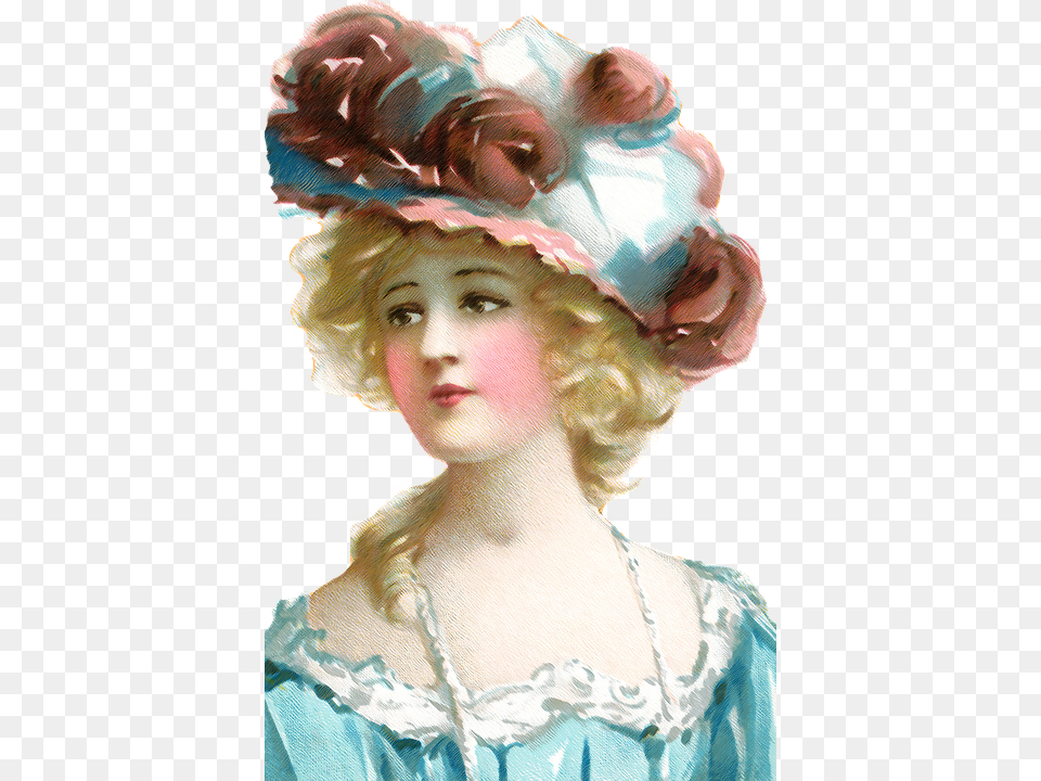 Lady Woman Girl Vintage Female People Beauty Painting Of Woman With Hat, Bonnet, Clothing, Person Free Png