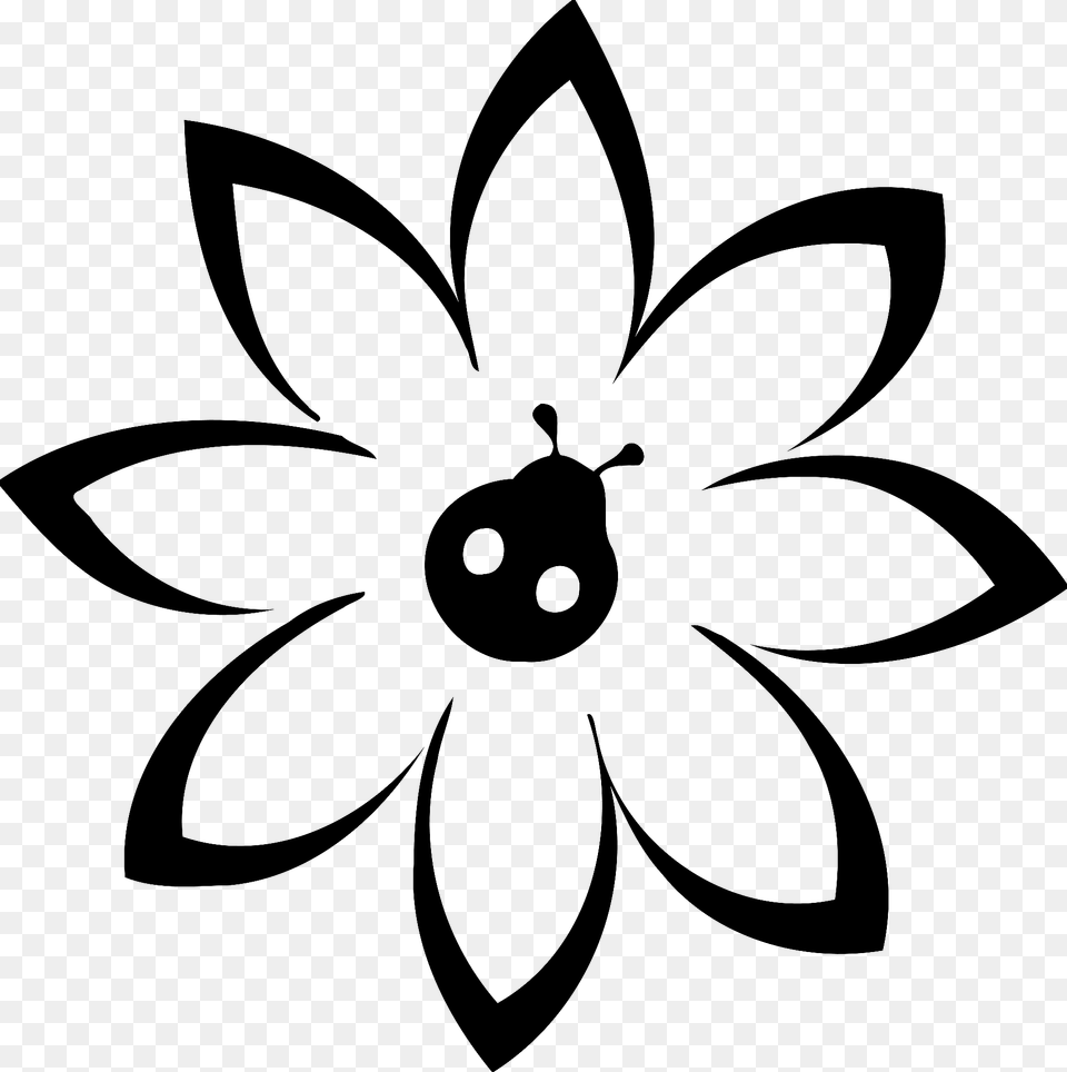 Ladybug In Flower Black And White Clipart, Graphics, Art, Pattern, Floral Design Free Transparent Png