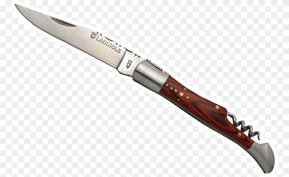 Laguiole Knife 12 Cm Brown Stamina With Corkscrew Wood Pocket Knife, Blade, Weapon, Dagger Free Png Download