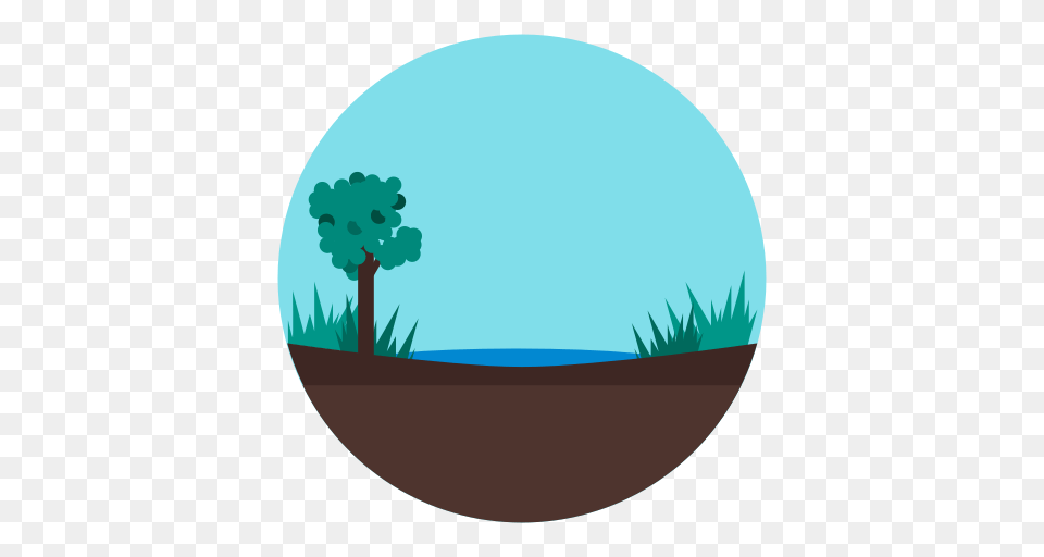 Lake Land Nature River Wet Icon, Sphere, Tree, Plant, Painting Free Png Download