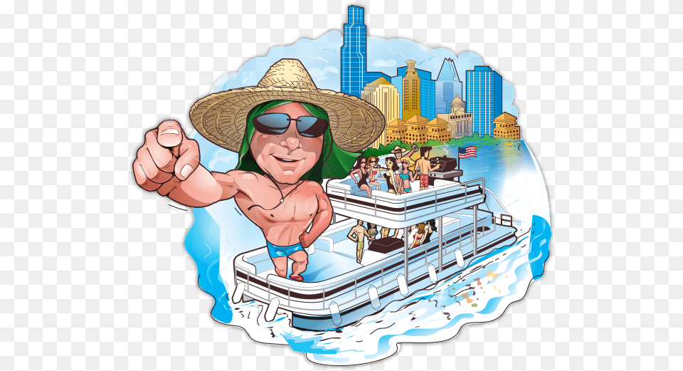 Lake Travis Party Bargepontoon Boat Rentals With Good Cartoon, Accessories, Sunglasses, Clothing, Hat Free Png Download