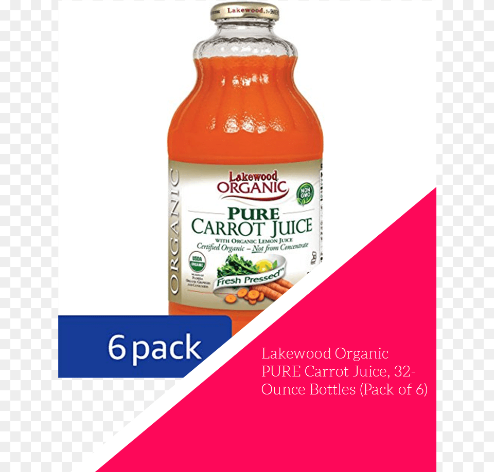 Lakewood Organic Pure Carrot Juice 32 Ounce Bottles Lakewood Pure Carrot Juice Carrot 32 Fl Oz, Beverage, Food, Ketchup Free Transparent Png