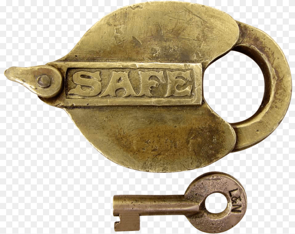 Lampn Brass Safe Lock And Key Artifact, Bronze Png
