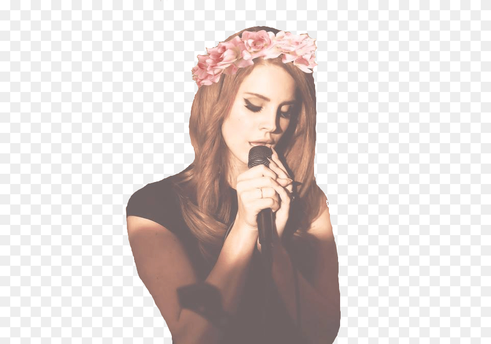 Lana Del Rey Flower Crown Singing, Microphone, Head, Person, Portrait Png