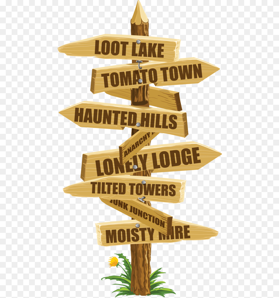 Landed Dusty Depot And All I Got Download Fortnite Sign Post, Plant, Tree, Wood, Symbol Png