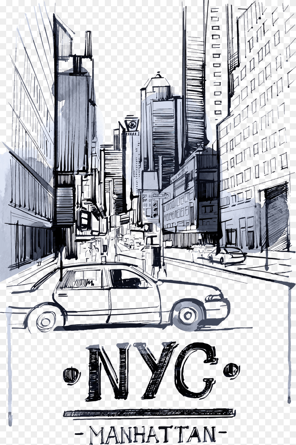 Landscape Drawing City New York Painting Simple, Urban, Street, Road, Metropolis Png