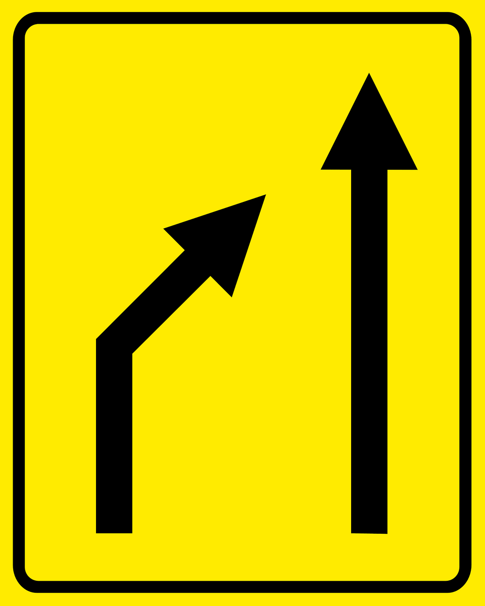 Lane Ends Sign In Slovenia Clipart, Symbol, Road Sign Free Transparent Png