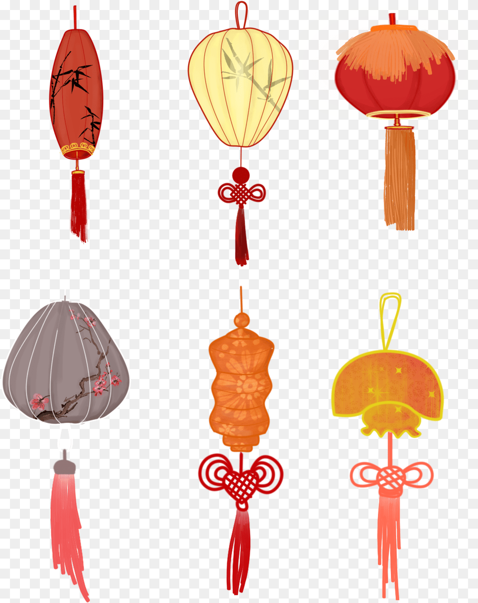 Lantern Set Illustration Tassel Chinese Knot And, Lamp, Art Png