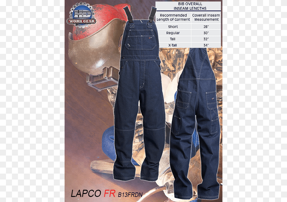 Lapco Flame Resistant Washed Denim Bib Coverall B13frdn Pocket, Clothing, Jeans, Pants, Hardhat Png Image