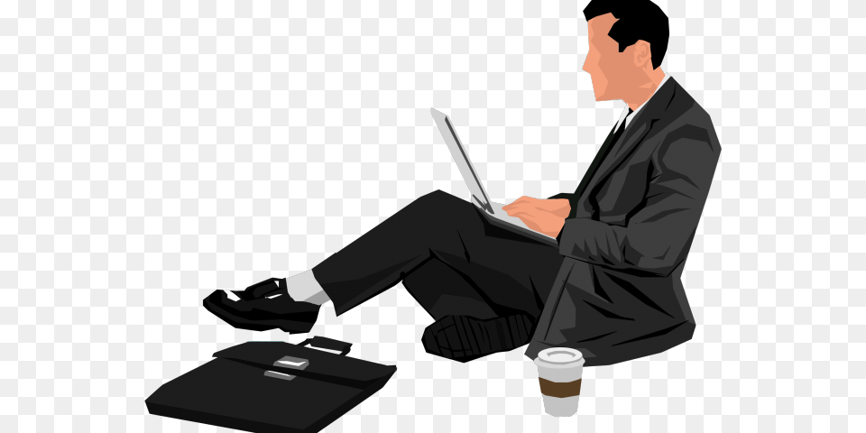 Laptop Clipart Man Person Sitting With Laptop, Pc, Electronics, Computer, Formal Wear Free Png