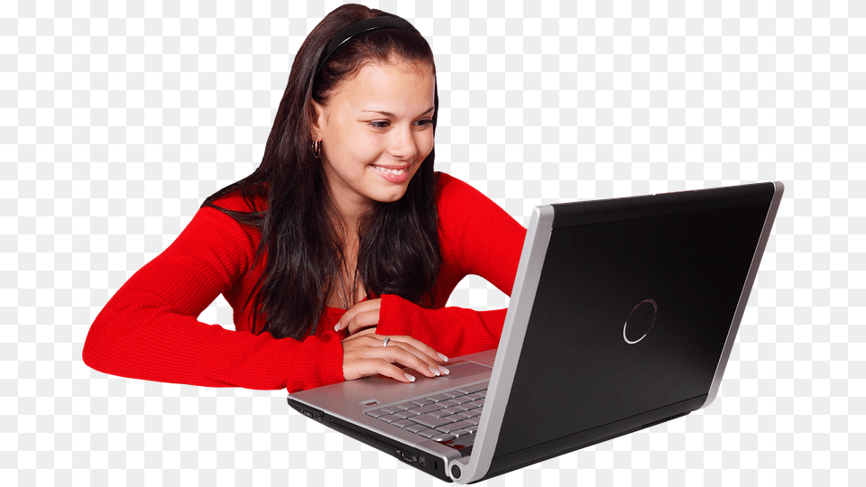 Laptop Girl Smile Woman Computer Female Young Girl On Computer, Electronics, Pc, Computer Hardware, Hardware Free Png Download