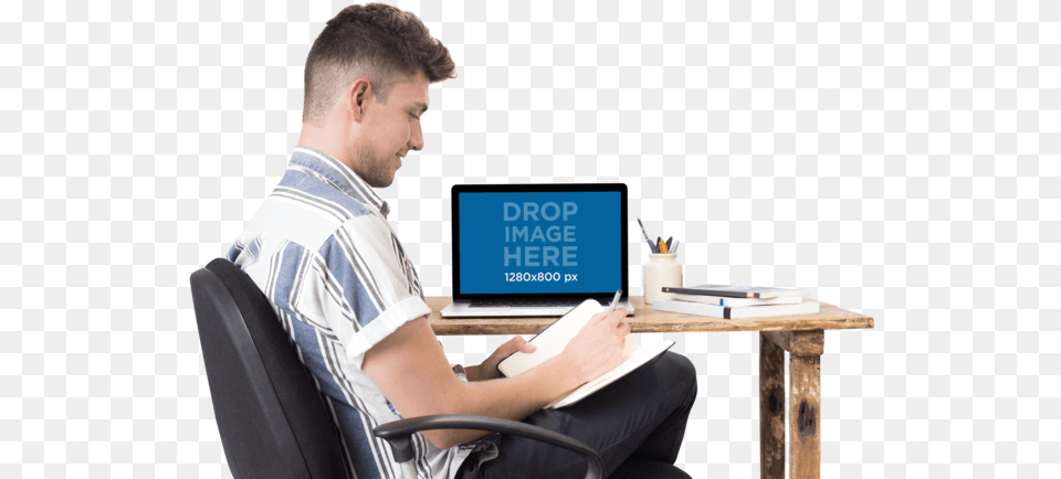 Laptop Mockup Man, Table, Pc, Person, Furniture Free Png Download