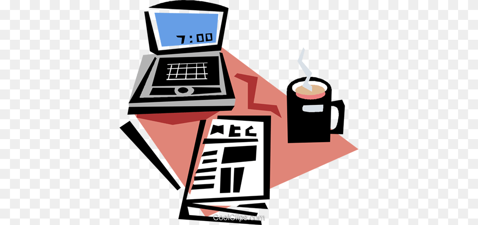 Laptop Newspaper And Morning Coffee Royalty Vector Clip Art, Computer, Electronics, Pc, Computer Hardware Free Png