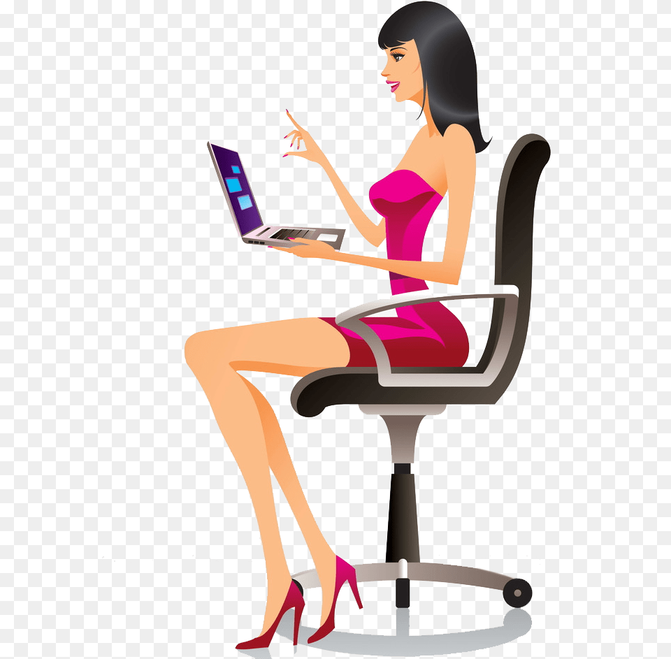 Laptop Royalty Office Girl Cartoon, Pc, Person, Footwear, Shoe Free Png Download