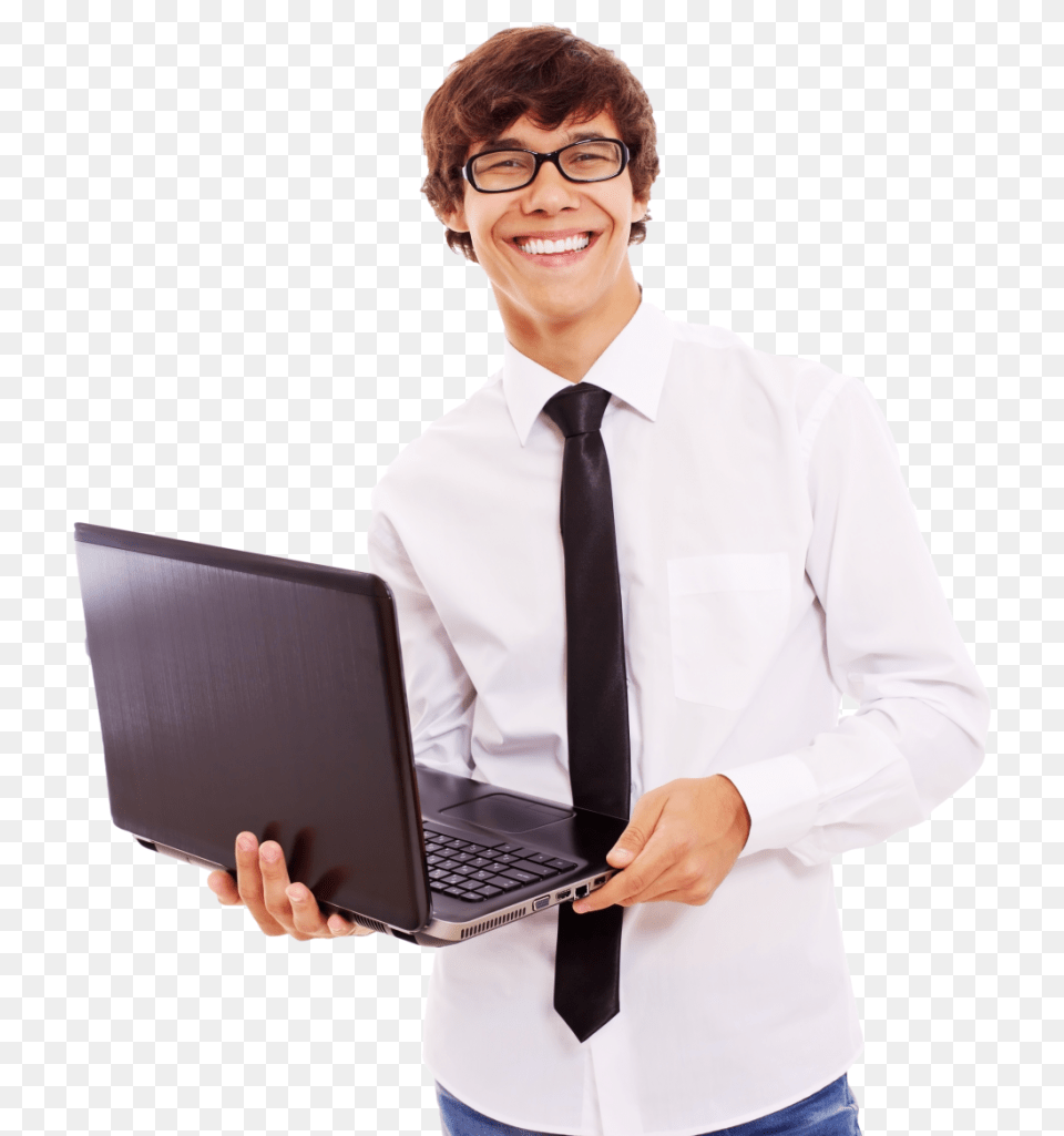 Laptop With Boy, Accessories, Shirt, Pc, Tie Free Png Download