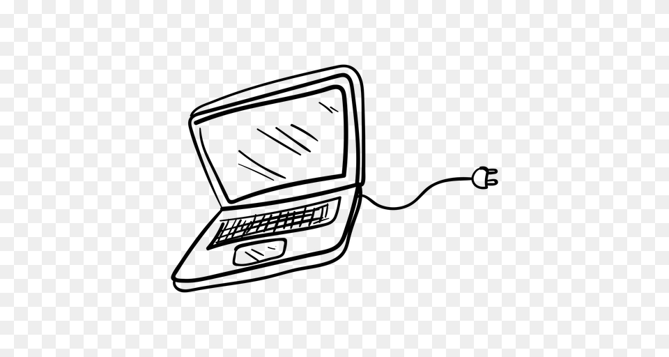 Laptop With Cord Doodle, Gray Png