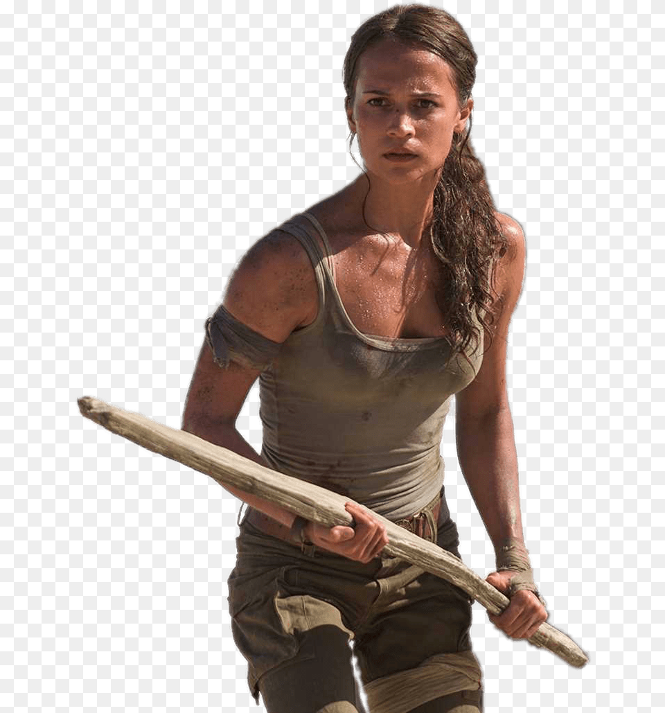 Lara Croft Holding A Wooden Stick Tomb Raider Alicia Vikander Sexy, Adult, Person, Woman, Female Png