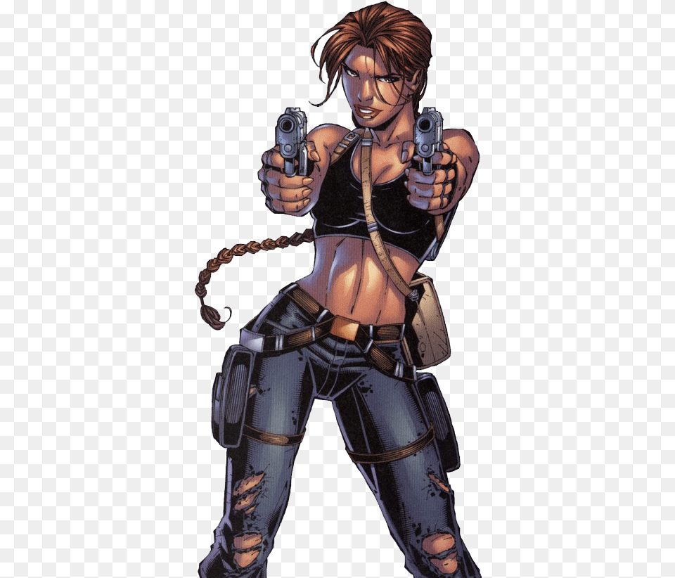 Lara Croft Image Download Comic Book Lara Croft, Comics, Publication, Person, Handgun Png