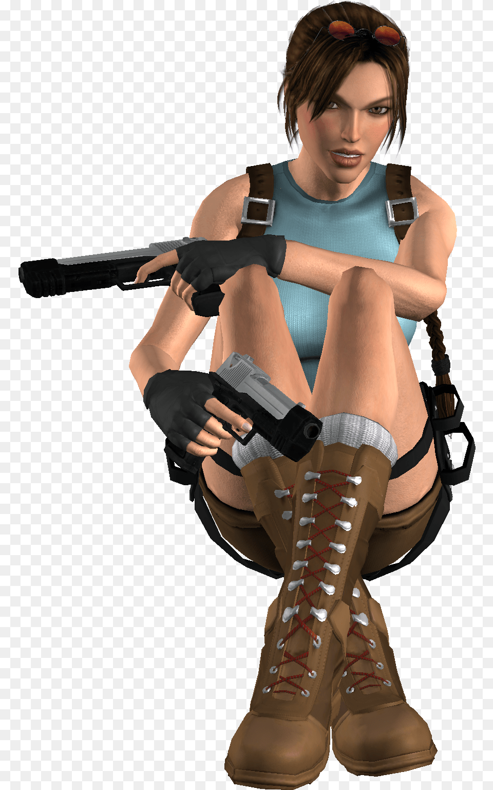 Lara Croft Sitting, Adult, Weapon, Person, Gun Free Transparent Png