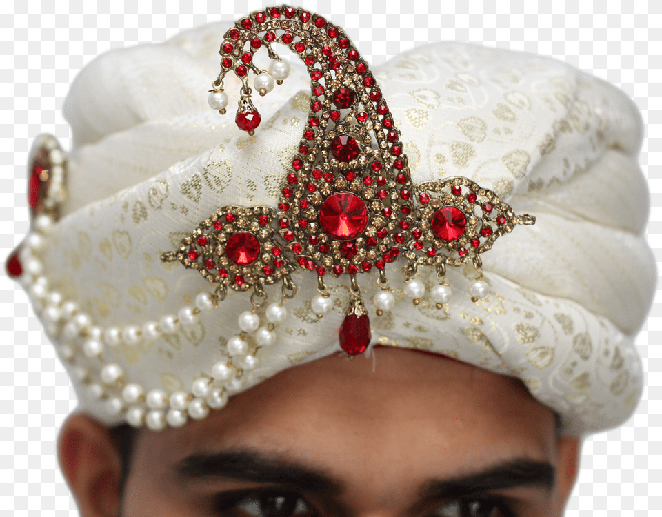 Large 2 Piece Ruby And Pearl Turban Broach Kalgi Free Png