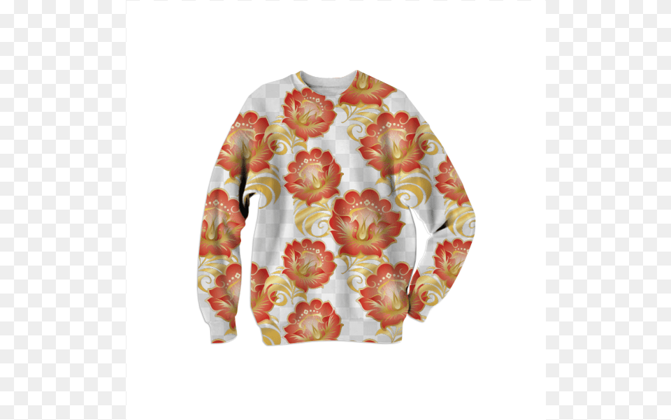 Large Abstract Flowers In Chinese Red Amp Gold Sweatshirt Pattern, Clothing, Knitwear, Long Sleeve, Sleeve Free Png Download