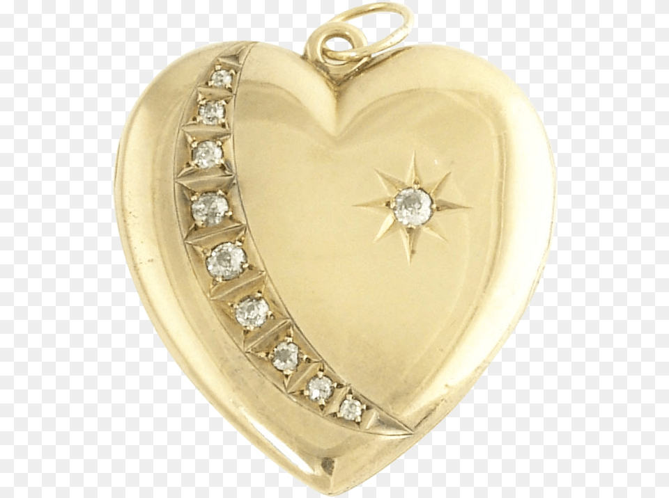 Large Antique Victorian Moon And Star Diamond 14k Gold Locket, Accessories, Jewelry, Pendant, Gemstone Free Png