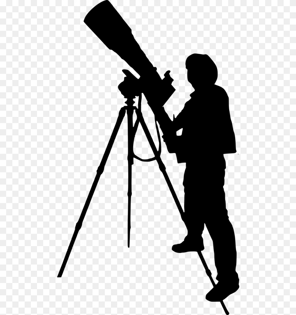 Large Camera Tripod Astronomer With Telescope Black Silhouettes, Gray Png Image