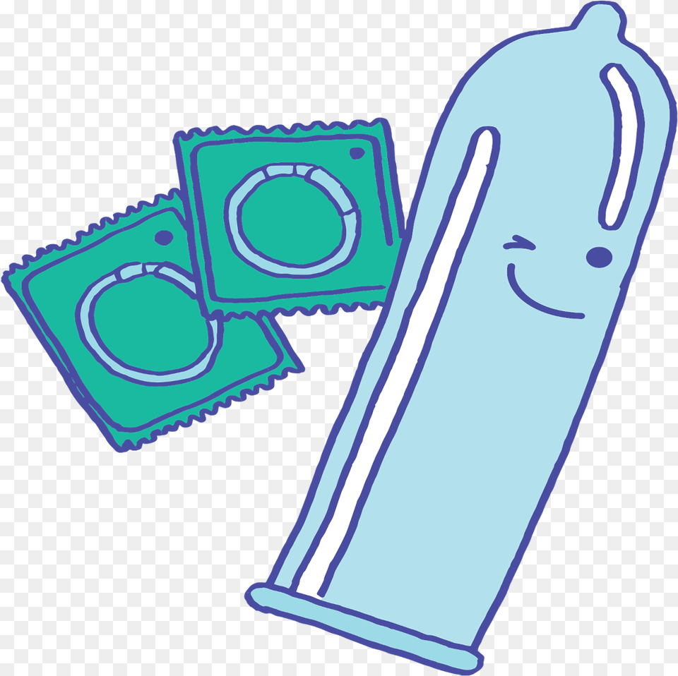 Large Cartoon Blue Condom With 2 Packaged Condoms For Free Png