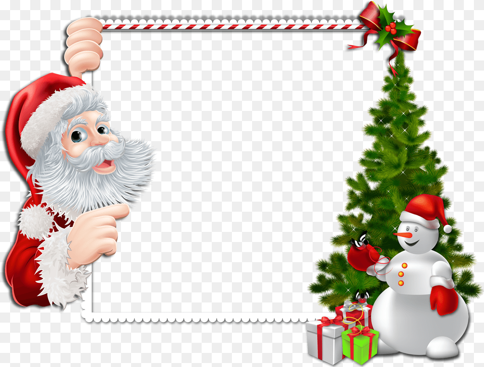 Large Christmas Frame With Santa And Snowman Clipart Transparent Background, Outdoors, Snow, Person, Baby Png Image