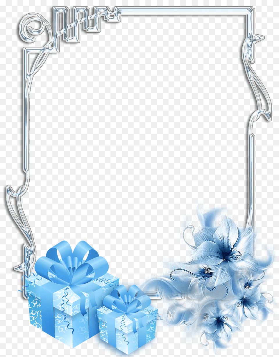 Large Christmas Silver Photo Frame With Blue Christmas Border, Accessories, Earring, Jewelry, Crib Png Image