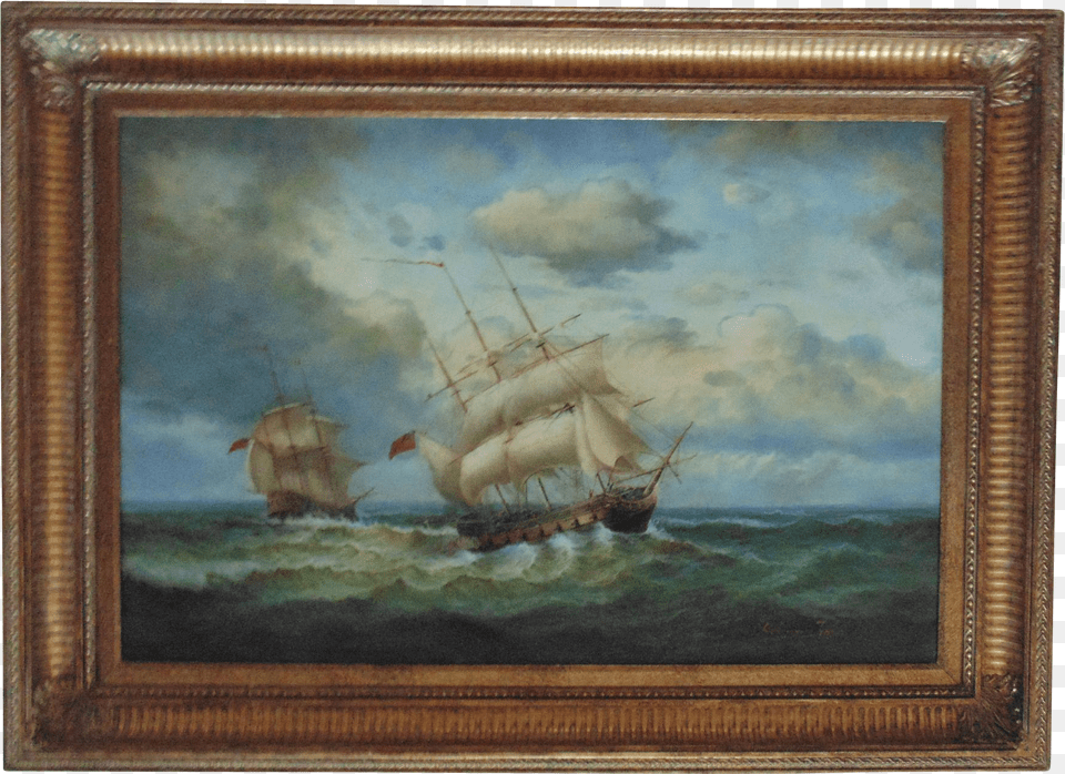 Large Clipper Ship Painting Oil On Canvas Signed Robinson Robinson Jones Artist, Art, Boat, Sailboat, Transportation Png Image