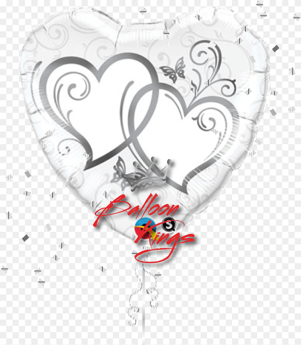 Large Entwined Silver Hearts Qualatex Wedding, Balloon, Heart, Adult, Bride Png