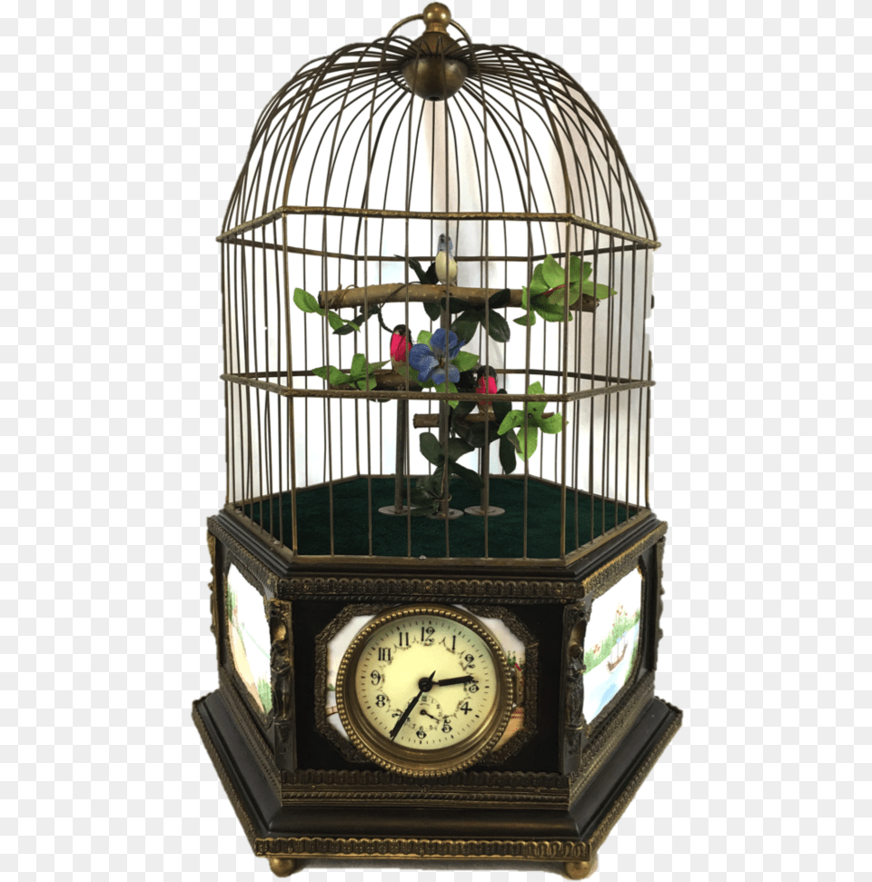 Large European Automation Birdcage With Clock Enamel, Animal, Bird Free Png