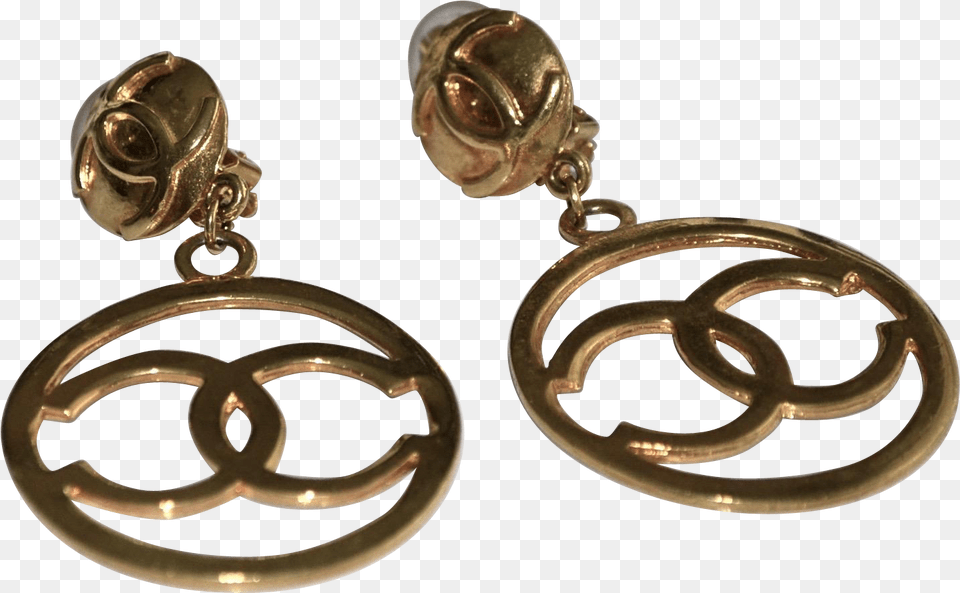 Large Iconic Chanel Gold Plate Logo Cc Hoop Earrings Earrings, Accessories, Bronze, Earring, Jewelry Png