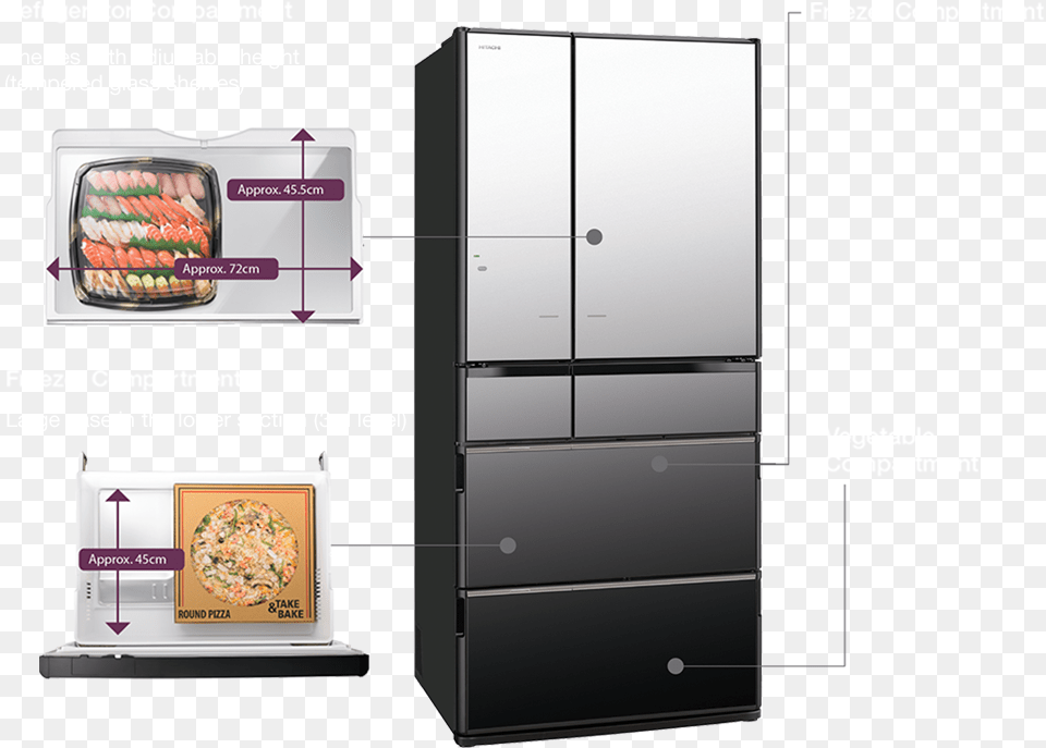 Large Item Storage Hitachi Fridge Drawer, Appliance, Device, Electrical Device, Refrigerator Free Transparent Png