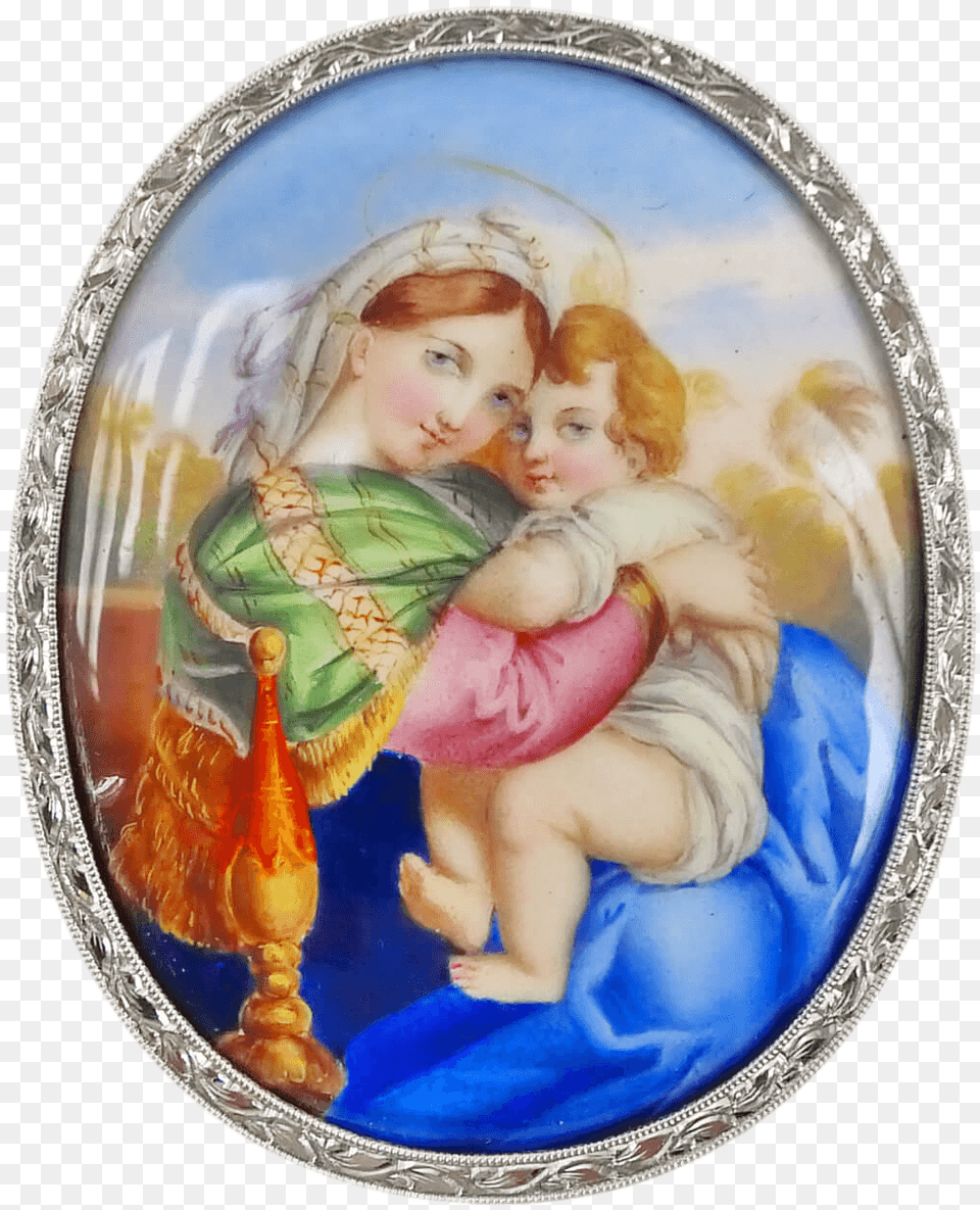 Large Oval Madonna And Child Pendant Brooch Angel, Art, Painting, Photography, Baby Free Png Download