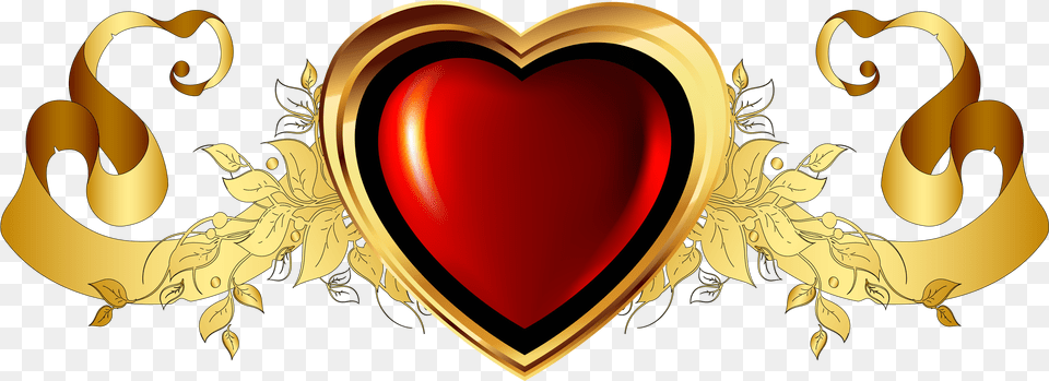 Large Red Heart With Gold Banner Red Gold Heart, Symbol Free Transparent Png