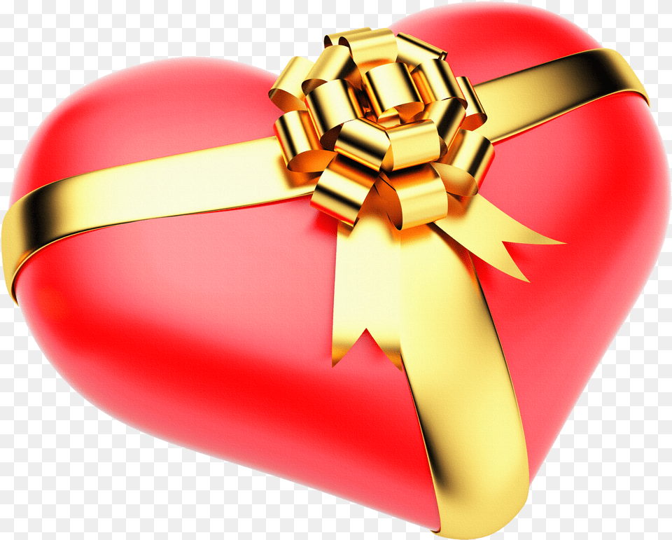 Large Red Heart With Gold Bow, Gift Free Png