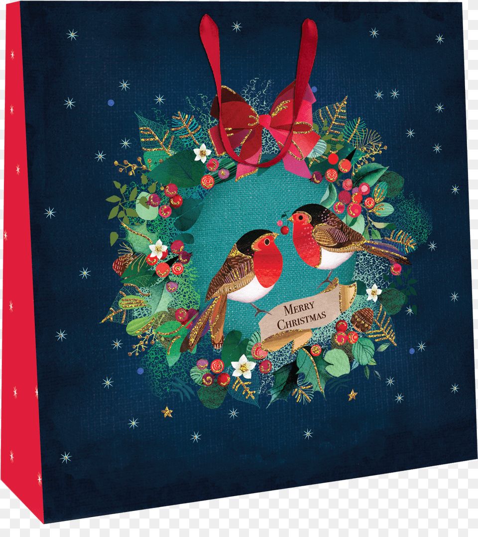 Large Robins In Wreath 35cm X 35cm Christmas Gift Bag Greeting Card, Envelope, Greeting Card, Mail, Pattern Free Png