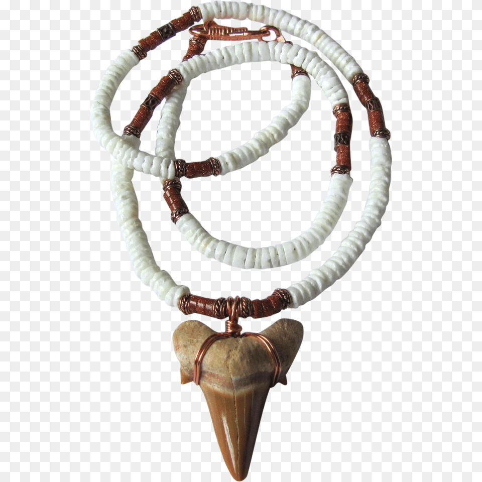 Large Sharks Tooth On White Shell Necklace With Goldstone, Accessories, Jewelry, Bead, Bead Necklace Free Png
